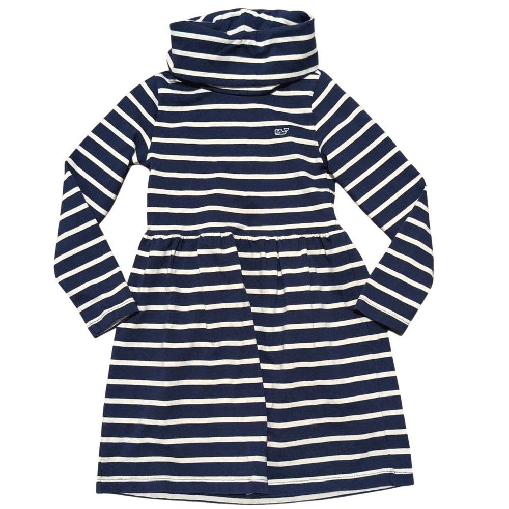 Vineyard‎ Vines Dress Girls XS 5 6 Navy Blue White Striped Turtleneck Preppy